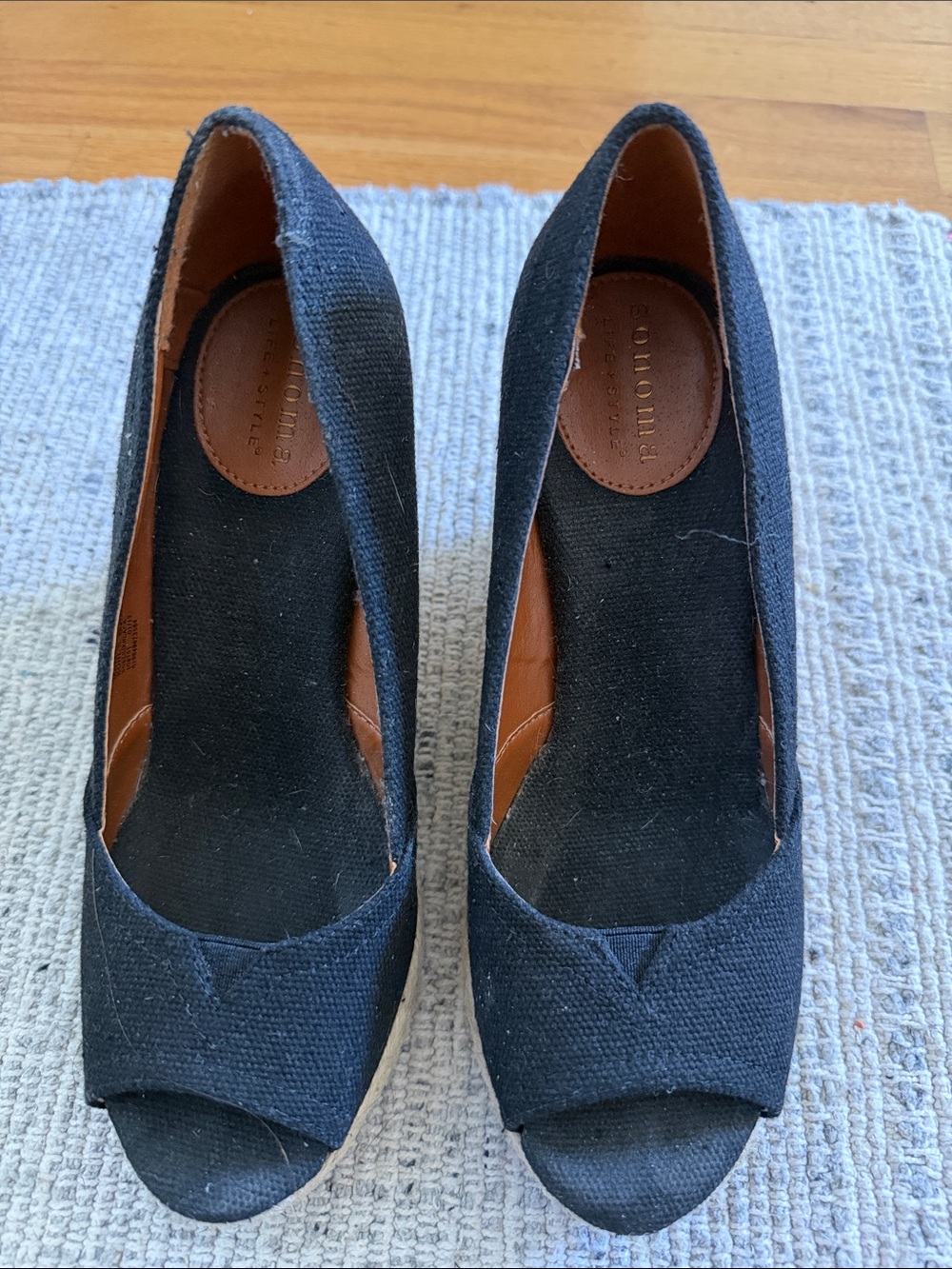 Sonoma Navy Canvas Peep-Toe Wedges